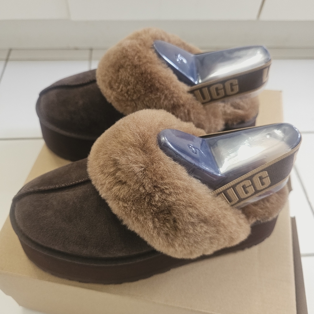 NWT Ugg Funkette Slingback Slippers, Burnt Cedar, Size 9US platform heel